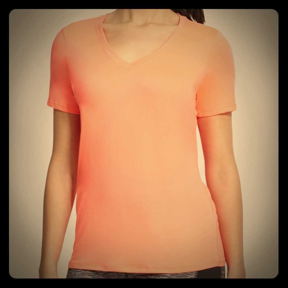 Zone Pro vneck polyester brightcoral work out top. Perfect color for Halloween